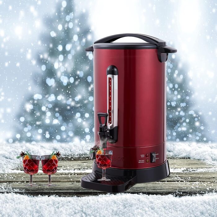 Arebos Hot Wine Heater 1650 W | Hot Beverage Dispenser | 20 L | with drip tray, tap, thermostat and overheat protection | Temperature setting from 30-110 °C (Red)
