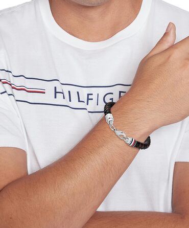 Браслет шкіряний чоловічий Tommy Hilfiger, коричнево-чорний, з нержавіючої сталі