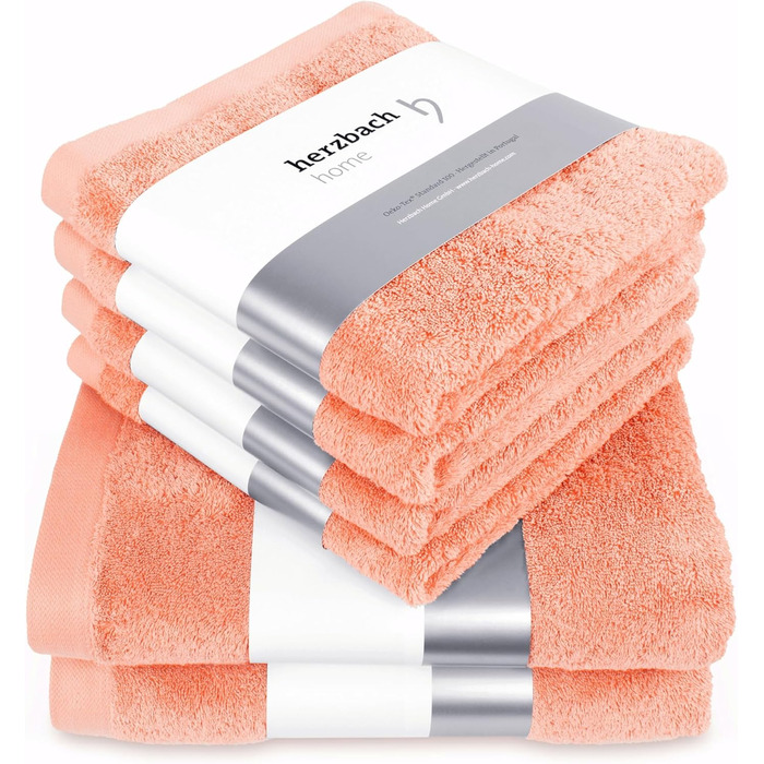 Herzbach Home Towel Set 100% Cotton - soft & absorbent - Coral