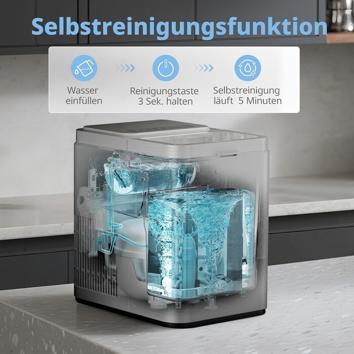 Машина для льоду COMFEE' RCI12BL1EU(E) – швидке приготування, 12 кг/добу, самоочищення, сірий колір