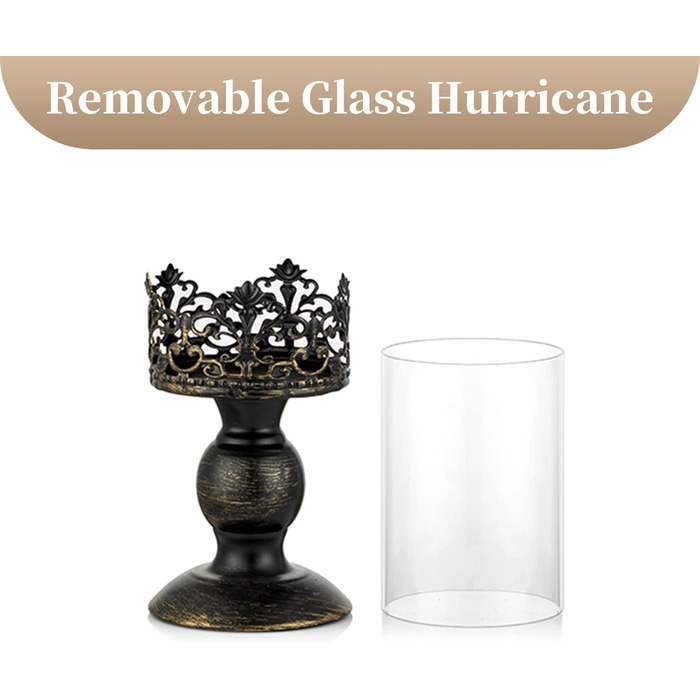 Sziqiqi Candle Holders Set Vintage Distressed Black Hurricane Candle Holders 2 Pieces, for Pillar Candles Wedding Party Home Decoration Fireplace Mantel Decoration 27cm & 33cm (2 Pieces Small, Black)