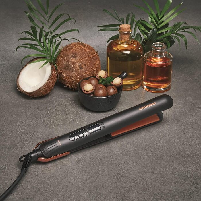 Випрямляч для волосся GRUNDIG Naturashine HS 7030: 6 температурних режимів, іонізація, повна кераміка, захист волосся, чорний/рожеве золото