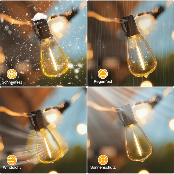 Ланцюжок вогнів Ollny для вулиці 5м, 13+1 ST38, LED, для саду, кемпінгу, вечірок