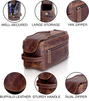 KomalC Travel Culture Bag made of high-quality buffalo leather for women and men
