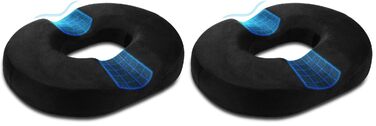 Подушка-роль для сидіння Donut – Ергономічна кільцева подушка для офісного крісла та дому, зняття тиску при тривалому сидінні, 45 см, Чорна (2 шт. в упаковці)