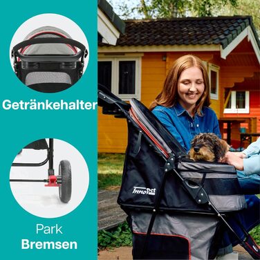 Buggy Innopet Avenue: Легкий візок для собак та котів сірого/червоного кольору - компактний, з дощем, з ліштою та кошиком для зберігання