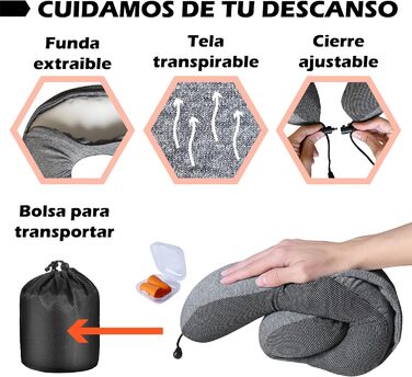 Подушка для шиї у подорожах з капюшоном та навушниками, віскоеластична подушка для шиї