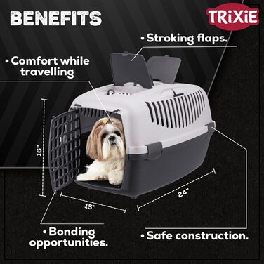Транспортний бокс TRIXIE Capri 3 (S) – 40x38x61 см, сірий. Переноска для собак до 12 кг з металевою дверцятами та зручним ґратчастим верхом. 39831, темно-сірий/світло-сірий