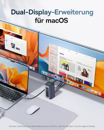 Базаус Док-станція USB-C 12-в-1, сумісна з Dell/HP/Lenovo/Asus/Acer/Mac, 2 монітори 4K HDMI, 10Gbps USB-C/A, 100W PD, Gigabit Ethernet