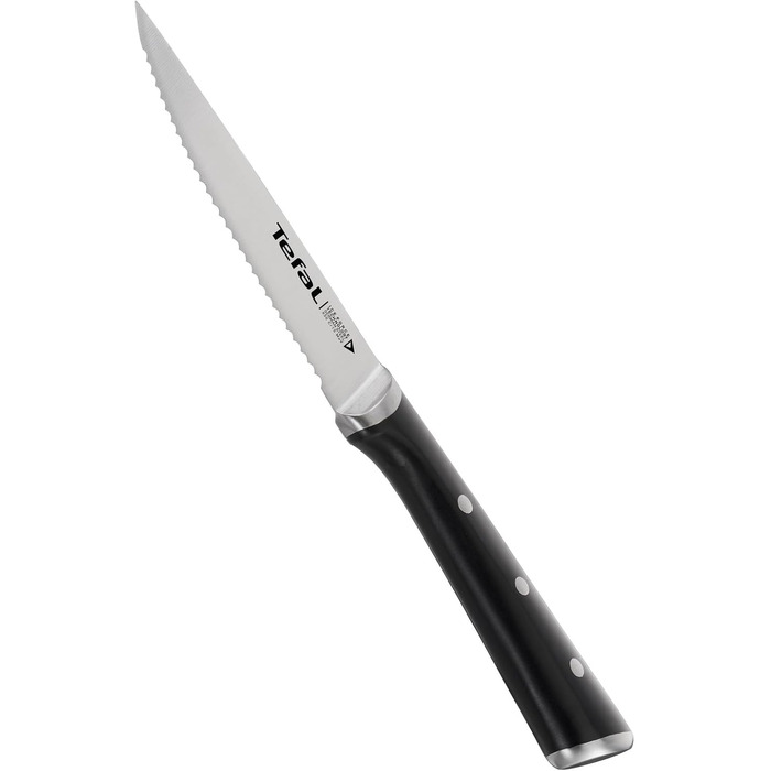 Набір ножів Tefal Ice Force 3 шт. (м'ясний 20 см, Сантоку 18 см, універсальний 11 см) + ніж для стейків, нержавіюча сталь, чорний, K232S3