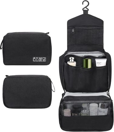 Чоловіча/Жіноча косметичка для подорожей з гачком, велика, чорна
