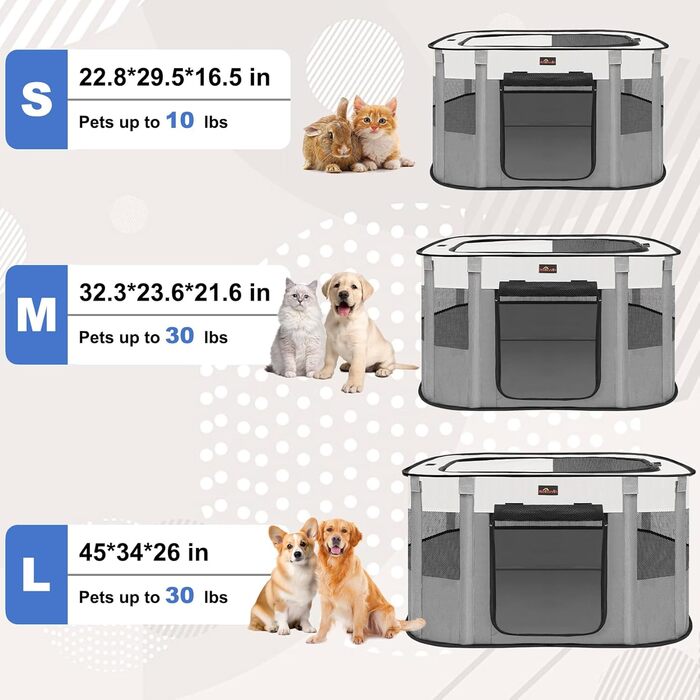 Клітка-загон для собак та котів Aivituvin, сіра, розмір M. Портативна, складана, для подорожей та дому