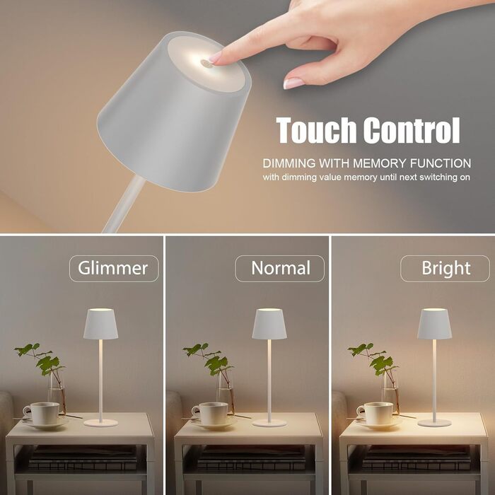 LED-лампа Klighten 2 шт. на акумуляторі, сірого кольору, диммування, бездротова, перезаряджувана, тепле світло 3000K, для дому та вулиці, USB-C, алюміній, IP54, вологостійка, сіра