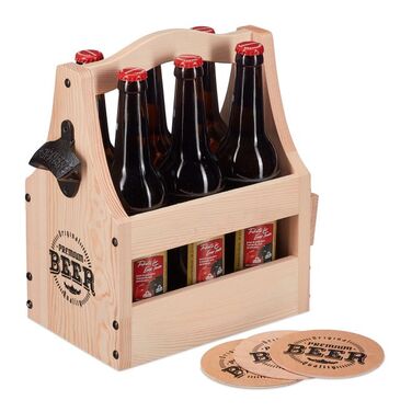 Wooden Beer Caddy with Bottle Opener