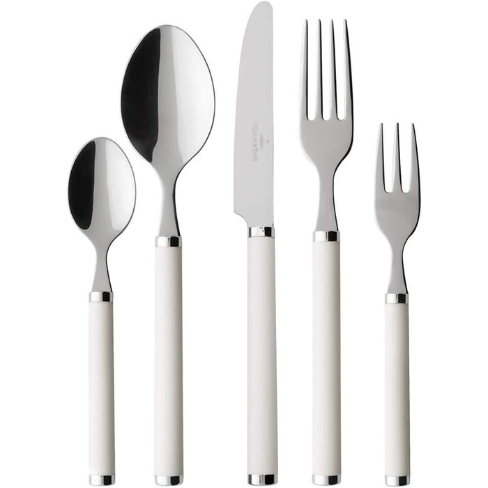 Villeroy & Boch – Play. White Pearl Tableware Set, 30 Pieces for Up to 6 People, Stainless Steel, Dishwasher Safe, Cutlery Set, Dinner Cutlery, Fork, Knife, Spoon, Stainless Steel, White Plastic Handles