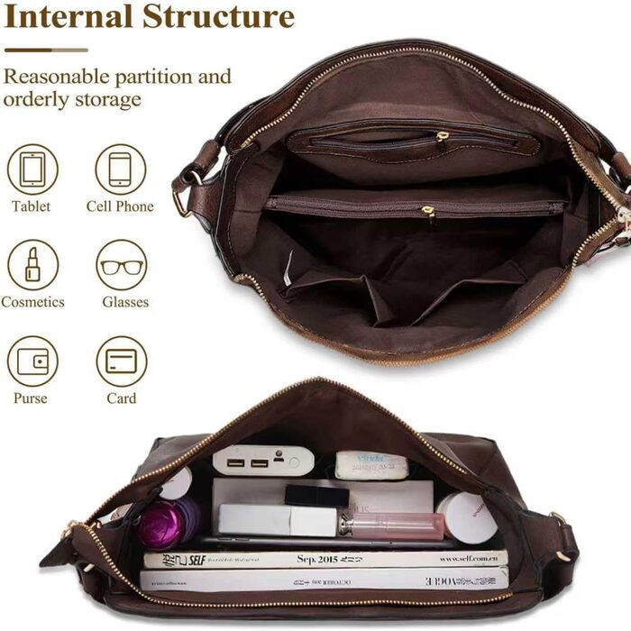 Сумка жіноча шопер велика елегантна через плече, PU-шкіра, замок, з кишенею, колір кава