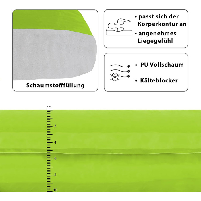 Каремат туристичний ALPIDEX Isomatte Camping, 200x66x10 см, самонадувний, ізолюючий, Lime