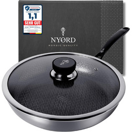 Пан з нержавіючої сталі NYORD - антипригарне покриття, з гранульованою поверхнею, для плити та духовки, з кришкою, 24 см