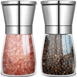 Набір з 2 мельниць для солі та перцю - сталеві та скляні з регульованим керамічним жорном, з можливістю поповнення, для солі та перцю
