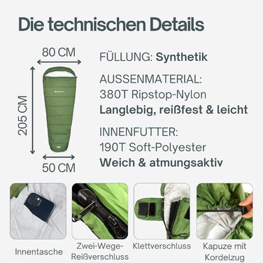 Легкий літній спальний мішок 780г – з антизастрягачем, компактний, для кемпінгу, трекінгу, велопоходів