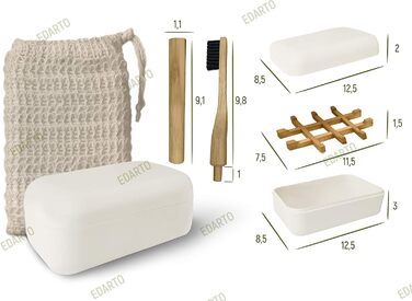 Миска для мила EDARTO® з бамбука з піддоном для стікання та кришкою – екологічна, з бамбука та кукурудзи + мішечок для мила з 100% натурального сизалю для пілінгу тіла