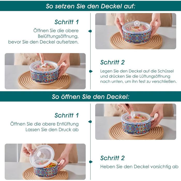 Набір супових та салатних тарілок Vancasso (4 шт.) з кришкою, кераміка, 1080 мл