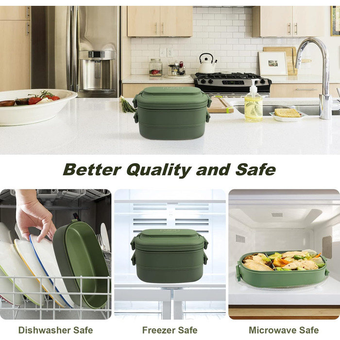 Ланчбокс Brotdose 2-ярусний, 1550 мл, з ложкою та виделкою, синій (авокадо), BPA Free, для дорослих