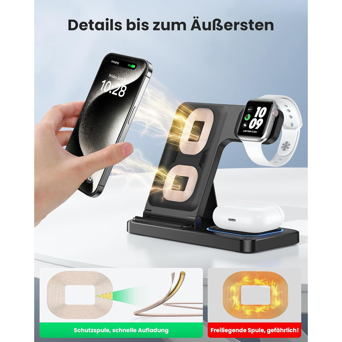Зарядний станція 3 в 1 для Apple Watch, iPhone та iPod від Dumterr (сумісна з iPhone 16, 15, 14, 13, 12, 11 Pro Max, AirPods, Serie) - чорний колір