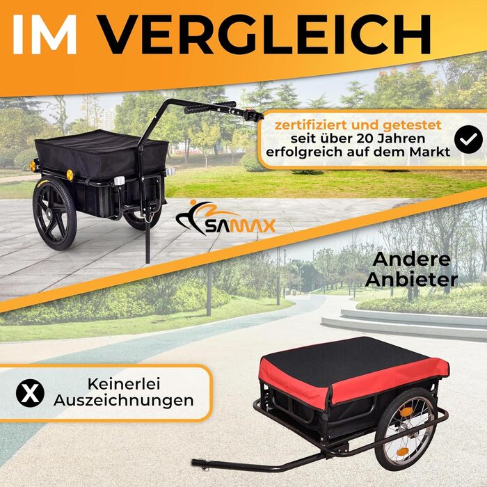 Причіп для велосипеда SAMAX 70 літрів / 60 кг, вантажний, з кріпленням, чорний