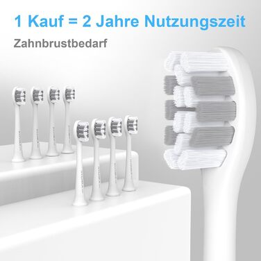 Електрична зубна щітка для дорослих з акумулятором 240 днів, 8 насадок, 3 режими, таймер 2 хв, IPX7 водонепроникна, біла
