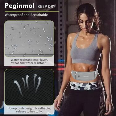 Пояс для телефону для бігу, спортивна сумка для джогінгу, водонепроникний пояс на пояс для чоловіків та жінок з 3 кишенями, велика місткість, регульований біговий пояс (Чорний + Зелений) (Сірий)