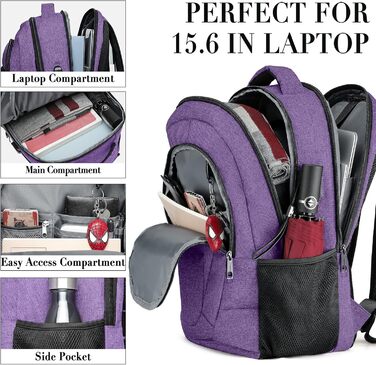 Рюкзак BIKROD для чоловіків та жінок, шкільний рюкзак для хлопчиків та дівчаток-підлітків, водонепроникний | Рюкзак з відділенням для ноутбука 15.6 дюймів та USB-портом для зарядки | Рюкзак для роботи, подорожей, походів з антикрадійним кишеням | Колір: ф