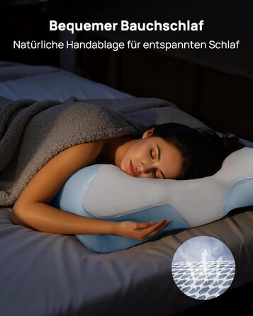 Ергономічна подушка для шиї Feagar у формі метелика з ефектом пам'яті (Memory Foam), синя