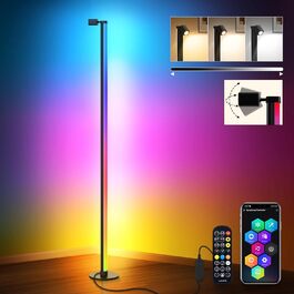 LED-лампа на підставці HANDSONIC RGBIC, 140 см, чорна, для вітальні, з регулюванням яскравості, 16 мільйонів кольорів, керування через додаток, кут освітлення 180°, ідеально для геймінгу
