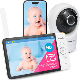Відеоняня Vtech VM901-1W WiFi з 5-дюймовим HD-дисплеєм, поворотна камера 1080P, мобільний додаток, широкий кут огляду 120°, сумісна з iOS та Android