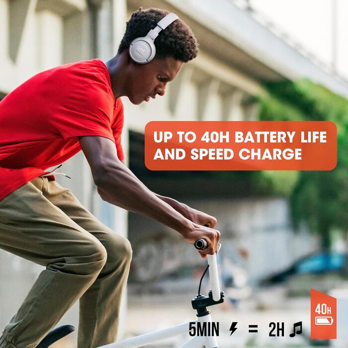 Навушники JBL Tune 510 BT – Bluetooth, бездротові, складні, з функцією гучного зв'язку, сумісні з голосовими помічниками, до 40 годин роботи (білі)