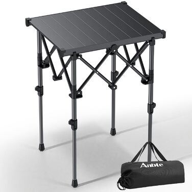 Складний кемпінговий стіл Anbte алюмінієвий 67x58 см, регульована висота (44/70 см), вантажопідйомність до 150 кг, з сумкою для зберігання - для пікніка, саду, балкону