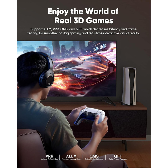 HDMI 2.2 кабель 2м: 16K, 8K, 4K, eARC, HDCP 2.3, HDR10, DTS:X, сумісний з PS5, Xbox, Fire TV