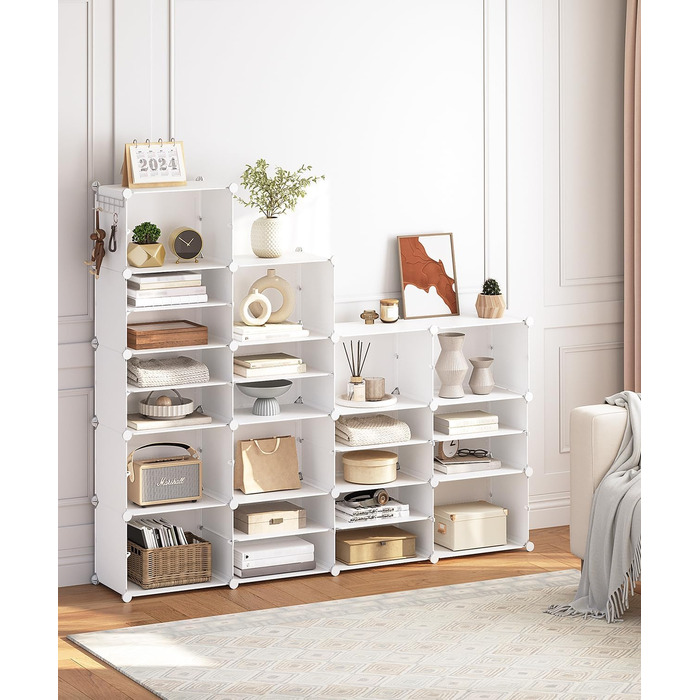 HOOBRO Shoe Rack with 8 compartments, shoe cabinet, for 32 pairs of shoes, 40 x 30 x 30 cm per compartment, narrow, with doors, plastic, for living room, bedroom, hallway, entrance, White EWT28SC01G1 (15 compartments, 120 x 30 x 150 cm), White)