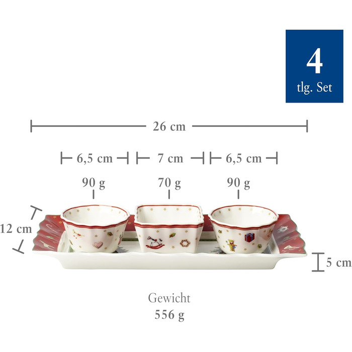 Набір для соусів Villeroy & Boch Toy's Delight, 4 предмети, порцеляна, новорічний декор, сервірувальна тарілка з мисочками
