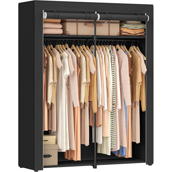 SONGMICS Storage Cabinet, Portable, with Hanging Rod, Foldable, Wardrobe, Bedroom, Office, 140 x 43 x 174 cm, RYG02GY (Black)