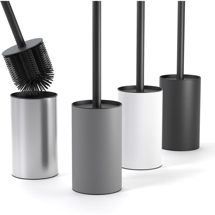 Силіконова щітка для унітазу SAVEGA з нержавіючої сталі та захистом від бризок - сірий колір
