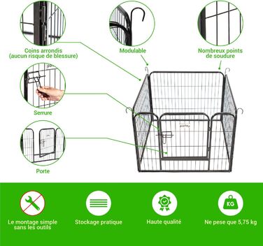 Клітка-вольєр для собак, цуценят та кроликів Gardeo80x60x4, 4 панелі 80x60 см, 0,64 м², модульна, для використання в приміщенні та на вулиці, складається, 5 років гарантії