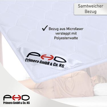 PHD Primera Mattress Topper 160x200cm Flat/Thin - 2 cm Height with Cover for Box Springs & Double Beds - Made in EU. Connects mattresses into one sleeping surface. Topper washable up to 40°C 160 x 200