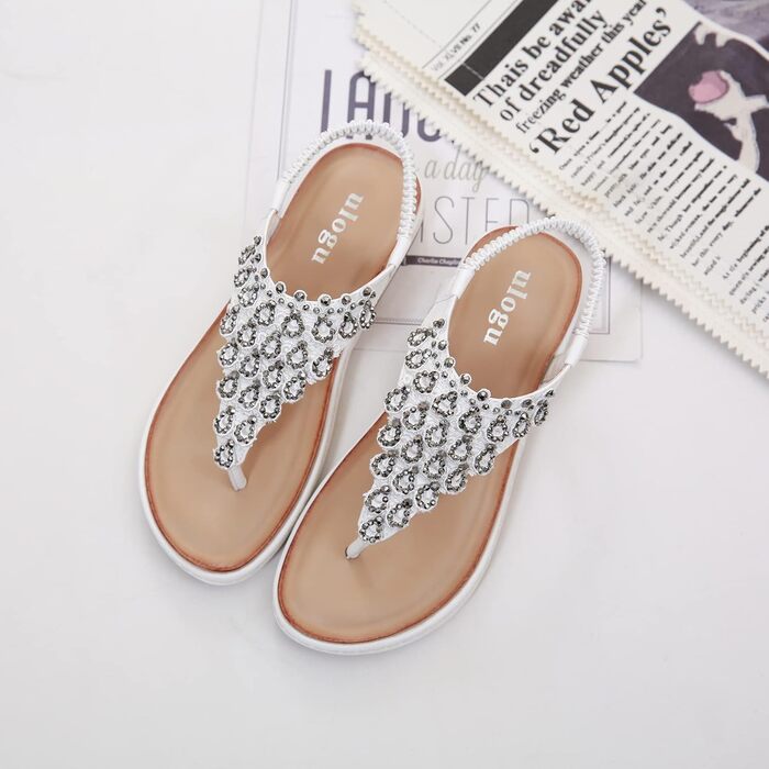 Босоніжки жіночі літні шльопанці Bohemian Strass, розмір 36-42 (40 EU), білі