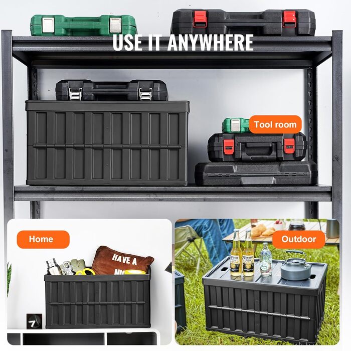 VEVOR 3-Piece Set 65L Professional Folding Box made of PP, Transport Box with Lid, Foldable Storage Box with Handle, Stackable Crates, Storage Box, Folding Boxes, Stackable Boxes for Storage & Transport