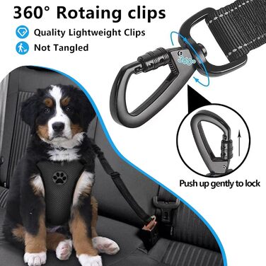 Автомобільний поводок для собак, безпечний, регульований, з надійним замком та амортизатором, чорний