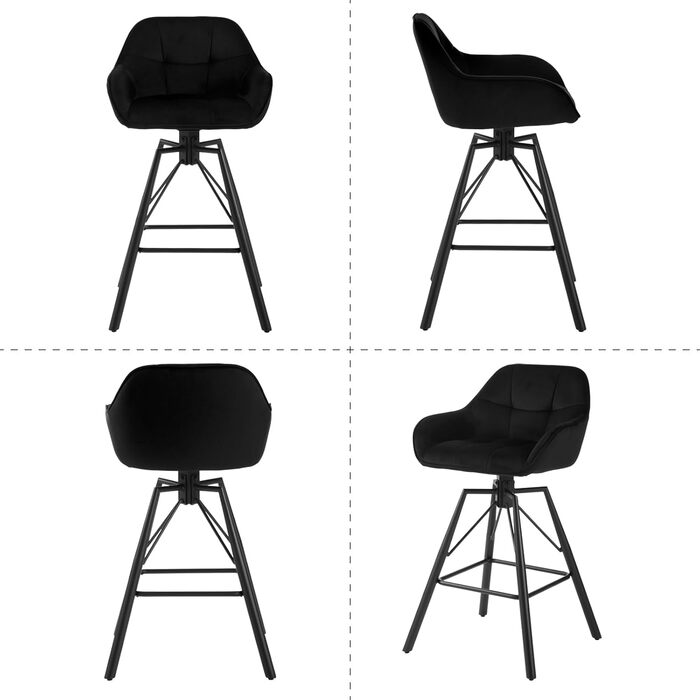 WOLTU 2-Piece Velvet Bar Stool Set with Backrest - Swivel, Padded, Metal Frame - Bistro & Counter Height Stools