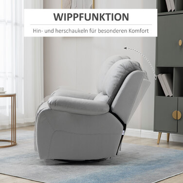 HOMCOM Swivel Recliner TV Chair, 135° Reclining with Footrest, Polyester, Grey, Up to 150 kg (220 lbs), 72x71x60cm (28x28x24 inches) for Comfort and Relaxation