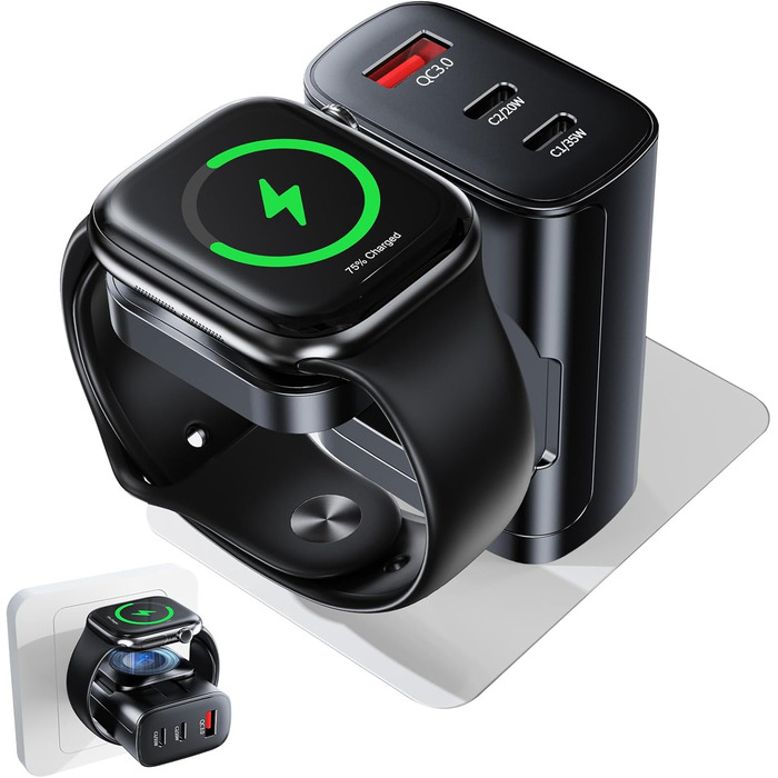 Зарядний пристрій 4-в-1 для Apple Watch та iPhone: 40W USB-C, швидка зарядка PD, сумісний з Apple Watch 10/9/8/7/6/Ultra/SE, iPhone 17/16/15 Pro Max, iPad, AirPods (білий)